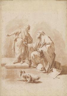 Anton Kern - An Old Bearded Man Kneeling And A Young Man Standing, A Dog In The Foreground, After Giovanni Battista Pittoni