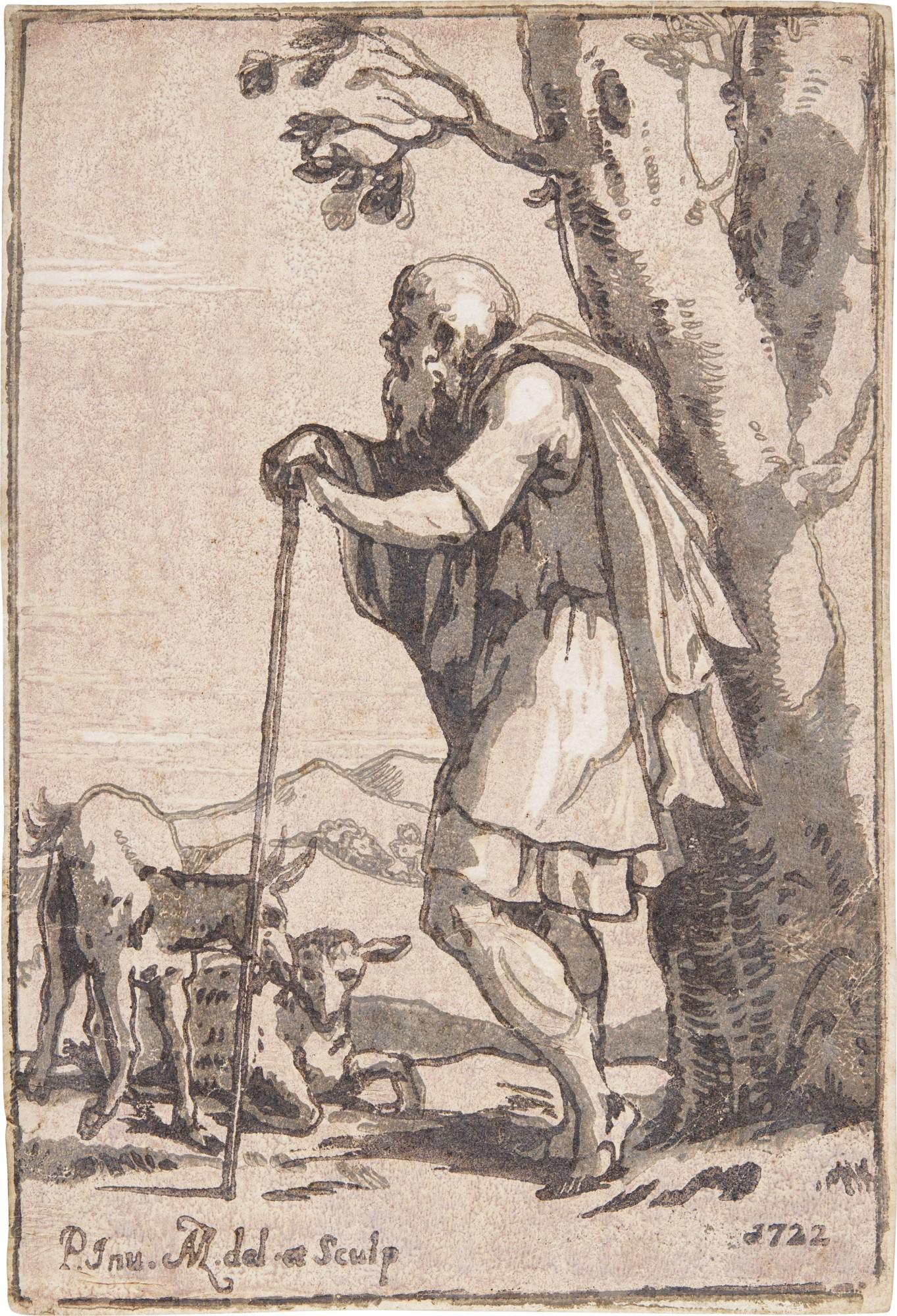 Anton Maria Zanetti I - An Old Shepherd (After Parmigianino) (Bartsch XII.169.22)
