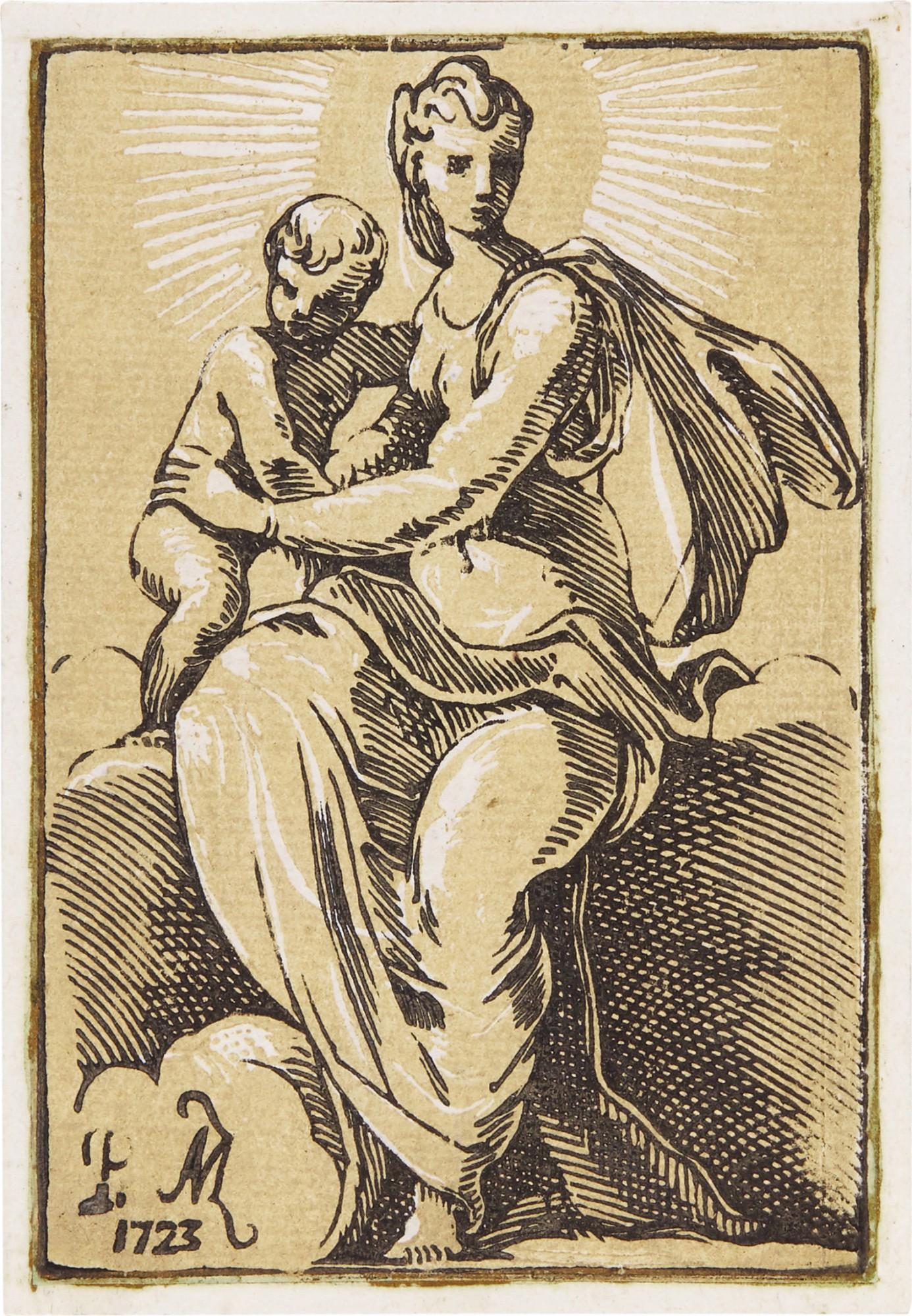 Anton Maria Zanetti I - Madonna Seated on a Cloud Holding the Infant Christ (After Parmigianino) (Bartsch XII.162.2)