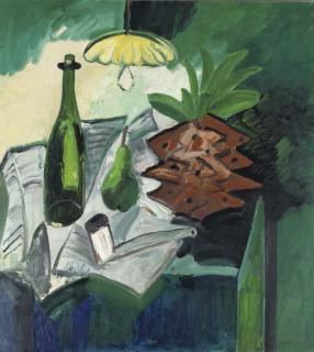 Anton Martineau - A Still Life with a Pineapple, a Bottle, a Pear and a Pipe on a Table