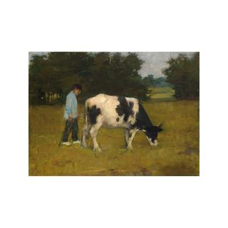 Anton Mauve - A Farmer With His Cow In The Meadow