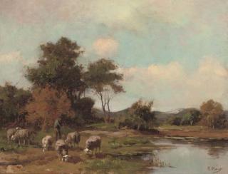 Anton Mauve - A shepherd and his flock by a lake