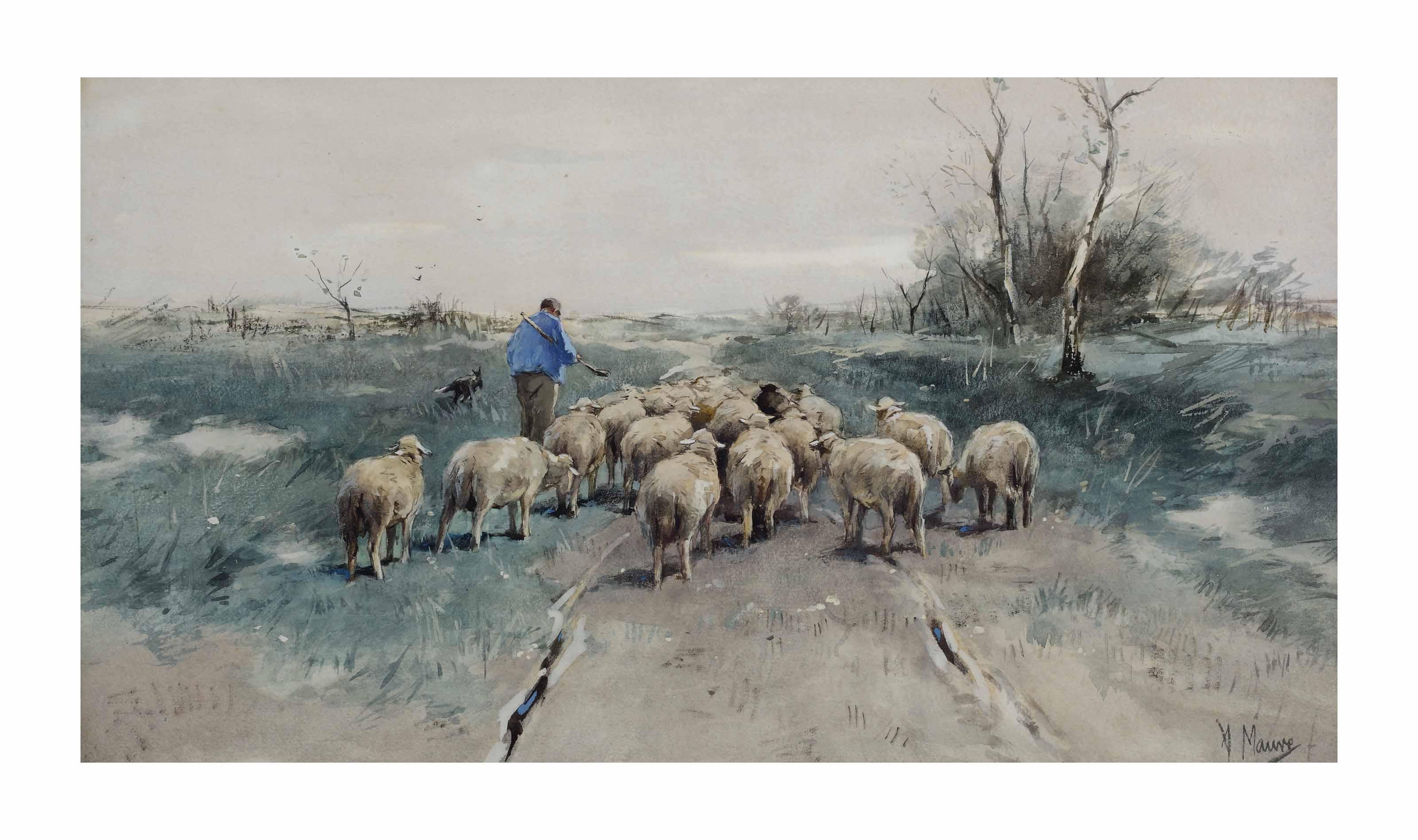 Anton Mauve - A shepherd with his flock on the heath