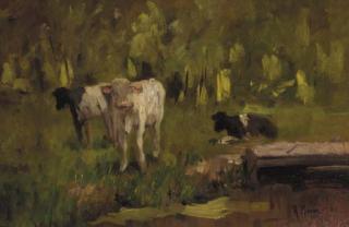 Anton Mauve - Calves in a meadow - a study