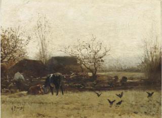 Anton Mauve - Cows grazing near a farm