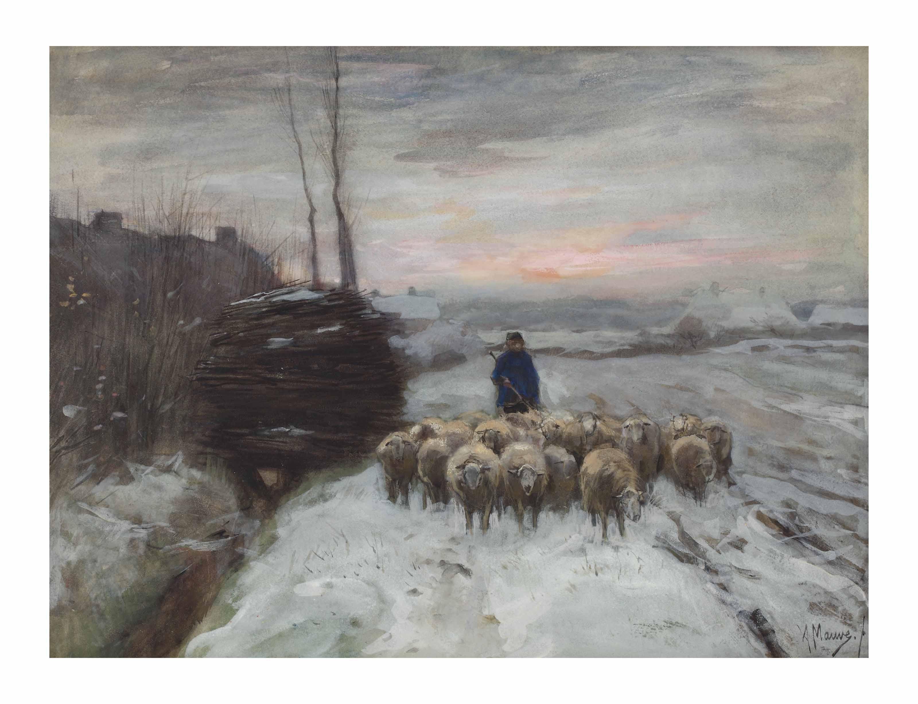Anton Mauve - Guiding the flock to the heath, Laren