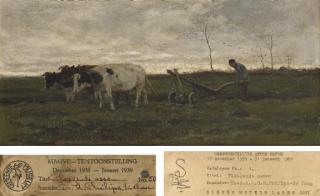 Anton Mauve - Ploegende Ossen: a farmer ploughing with three oxen