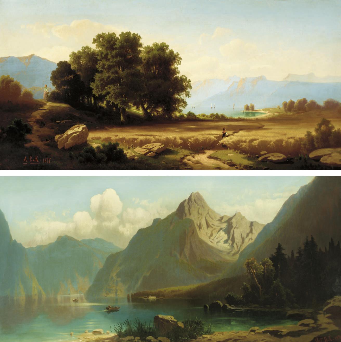 Anton Pick - Harvesters; and Fishing on an Alpine lake