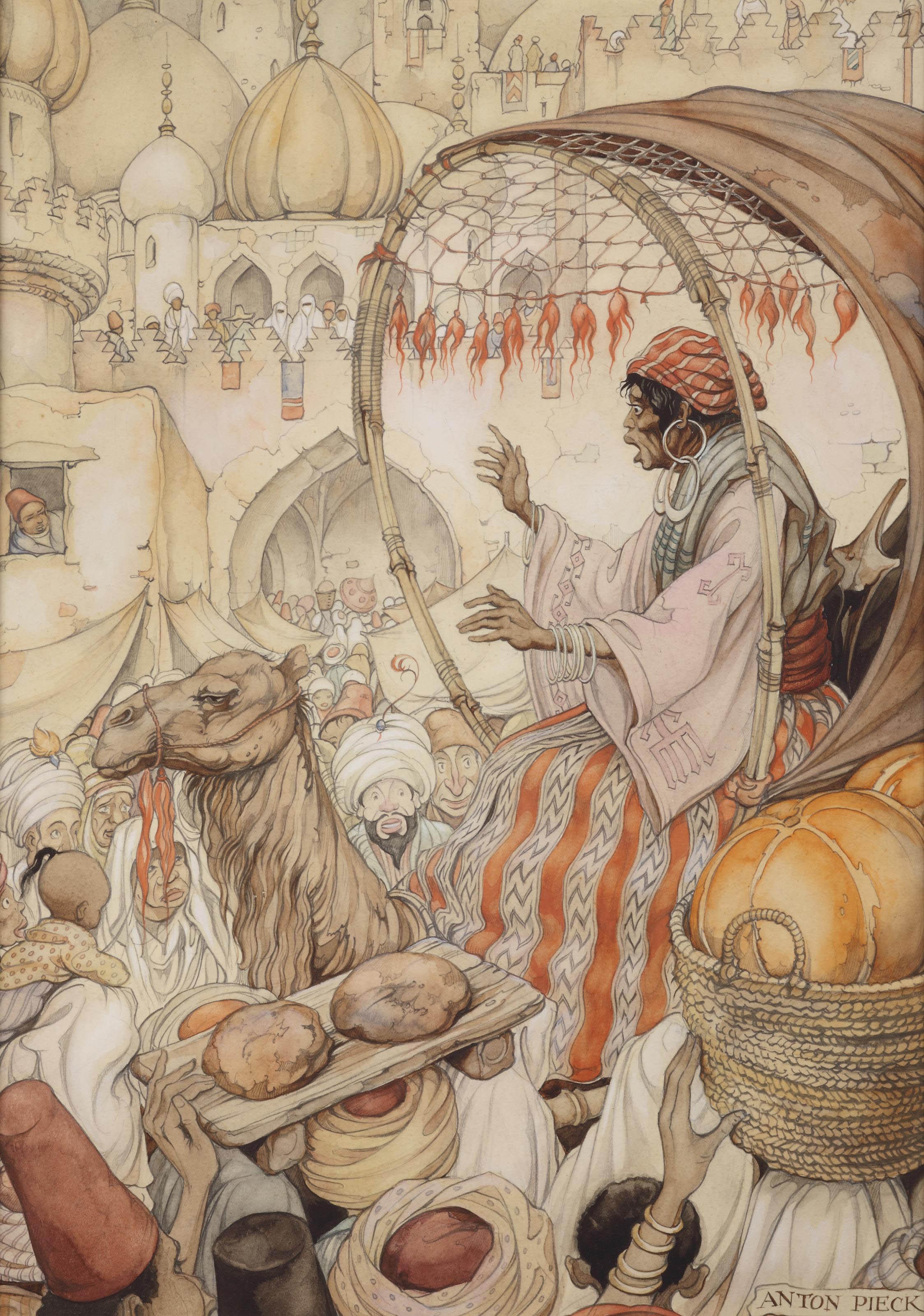 Anton Pieck - From 1001 Arabian nights; the story of The return of Kanmakan in Bagdad