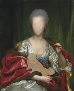 Anton Raffael Mengs - Portrait of Mariana de Silva y Sarmiento, duquesa de Huescar (1740-1784), half-length, in a white dress and fur-lined wrap, holding a ring and a key, a draped curtain beyond -- unfinished