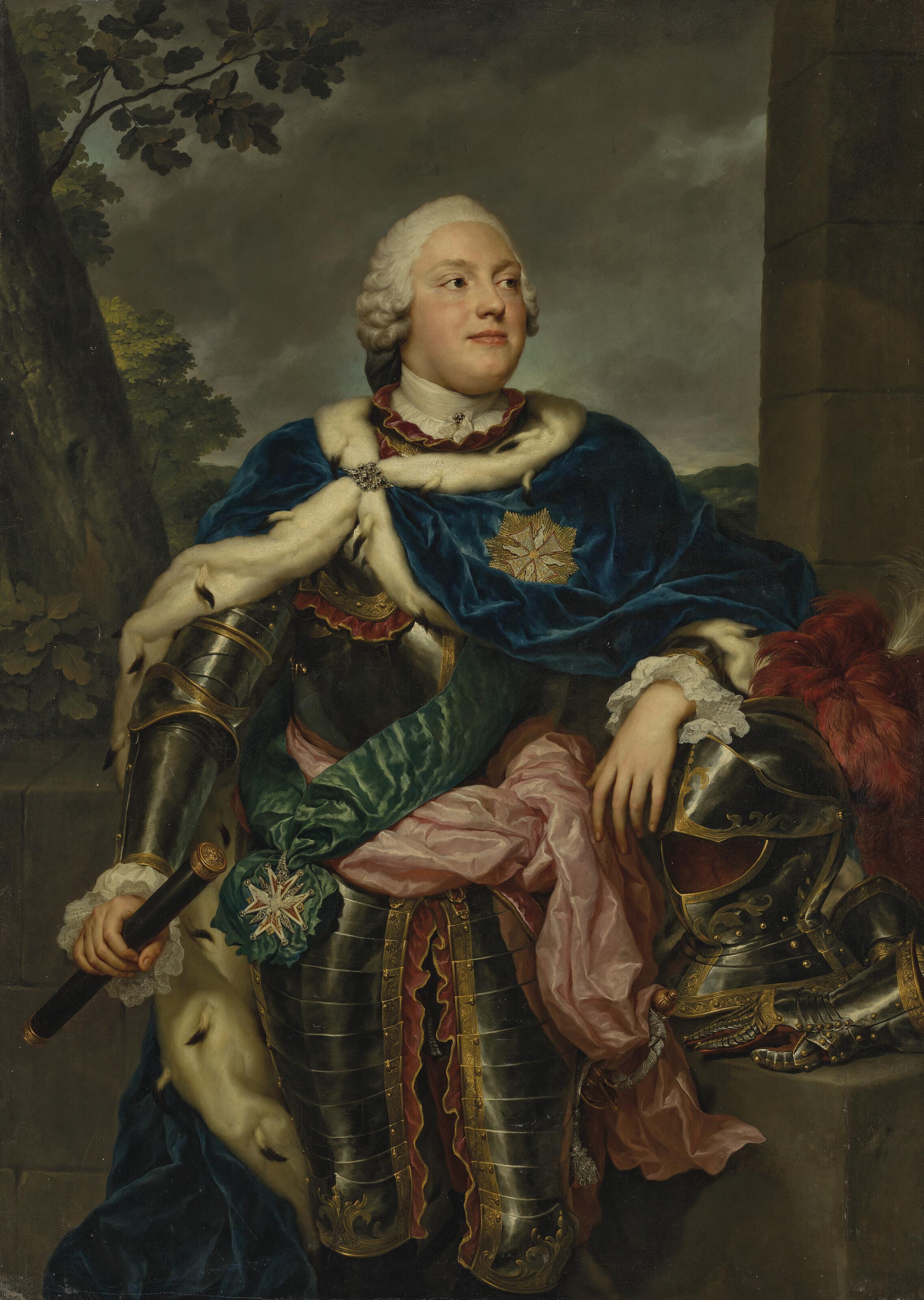 Anton Raphael Mengs - Portrait of Friedrich Christian, Prince of Saxony (1722-1763), three-quarter-length, in armour, with an ermine lined mantle and the sash and star of the Order of the White Eagle