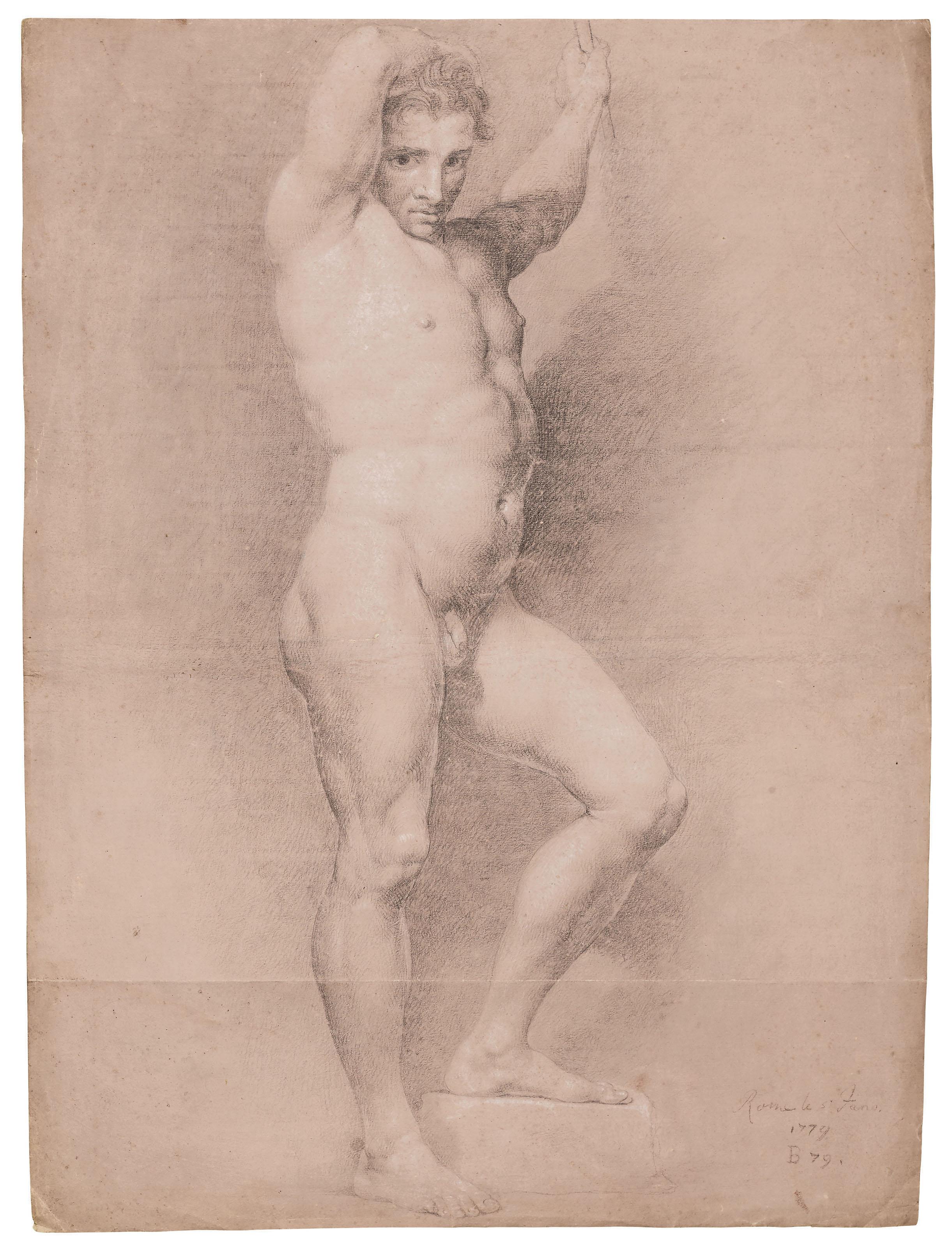 Anton Raphael Mengs - Study of a figure facing right with arms raised
