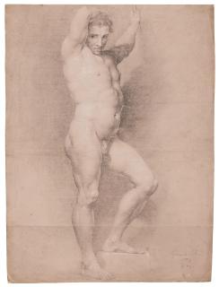 Anton Raphael Mengs - Study of a figure facing right with arms raised