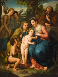 Anton Raphael Mengs - The Holy Family with Saint Elizabeth, the infant Saint John the Baptist and two angels, in a landscape