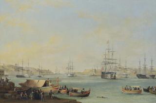 Anton Schranz, Snr - The arrival of the Dowager Queen Adelaide aboard H.M.S. Hastings at the Grand Harbour, Valletta, 30 November 1838