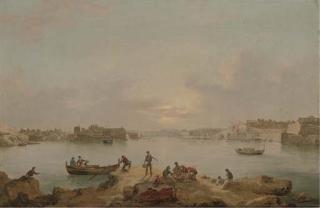 Anton Schranz - A Panorama of The Grand Harbour, Valetta, At Dusk