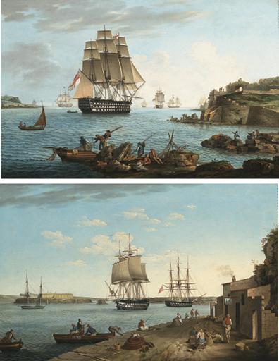 Anton Schranz - H.M.S. Caledonia clearing Port Mahon, Minorca; and View of Port Mahon with naval shipping