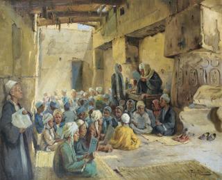 Anton (Tony) Binder - L\'École Coraniqueanton (Tony) Binder ; The Coranic School ; Signed Lower Right And Inscribed On The Reverse Coran Schule In Luxor (Ober Aegypten) ; Oil On Canvas