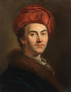 Anton Van Maron - Portrait of a man, bust-length, wearing a fur-trimmed coat and red turban