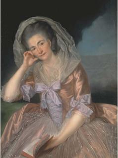 Anton Von Maron - Portrait of Elizabeth Hervey (1733-1800), Wife of The 4Th Earl of Bristol, Three-Quarter-Length, Seated In A Salmon Pink Dress With Lilac Bowes, The Giant\'S Causeway, Co. Antrim Beyond