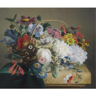 Anton Weiss - Austrian Flowers In A Basket On A Ledge