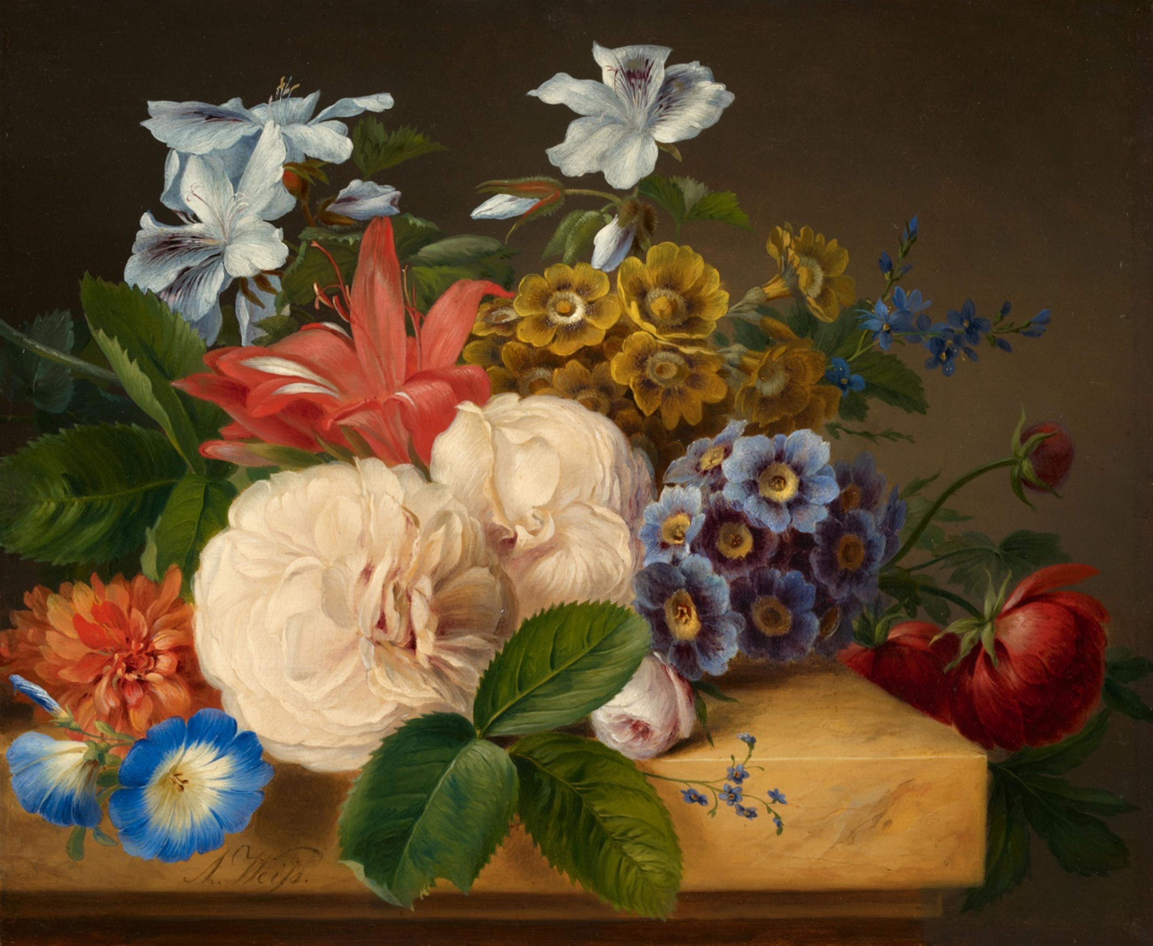 Anton Weiss - Blumenarrangement auf einer Steinplatte