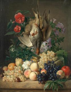 Anton Weiss - Still life with partridge, snipe, flowers and fruit
