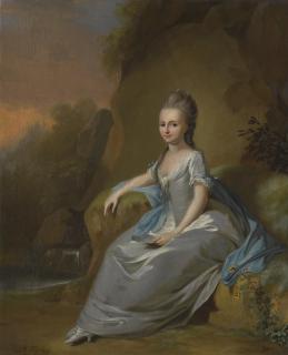 Anton Wilhelm Tischbein - Portrait Of Elisabeth Von Breitenbach, Wearing A Blue Dress, Seated In A Landscape