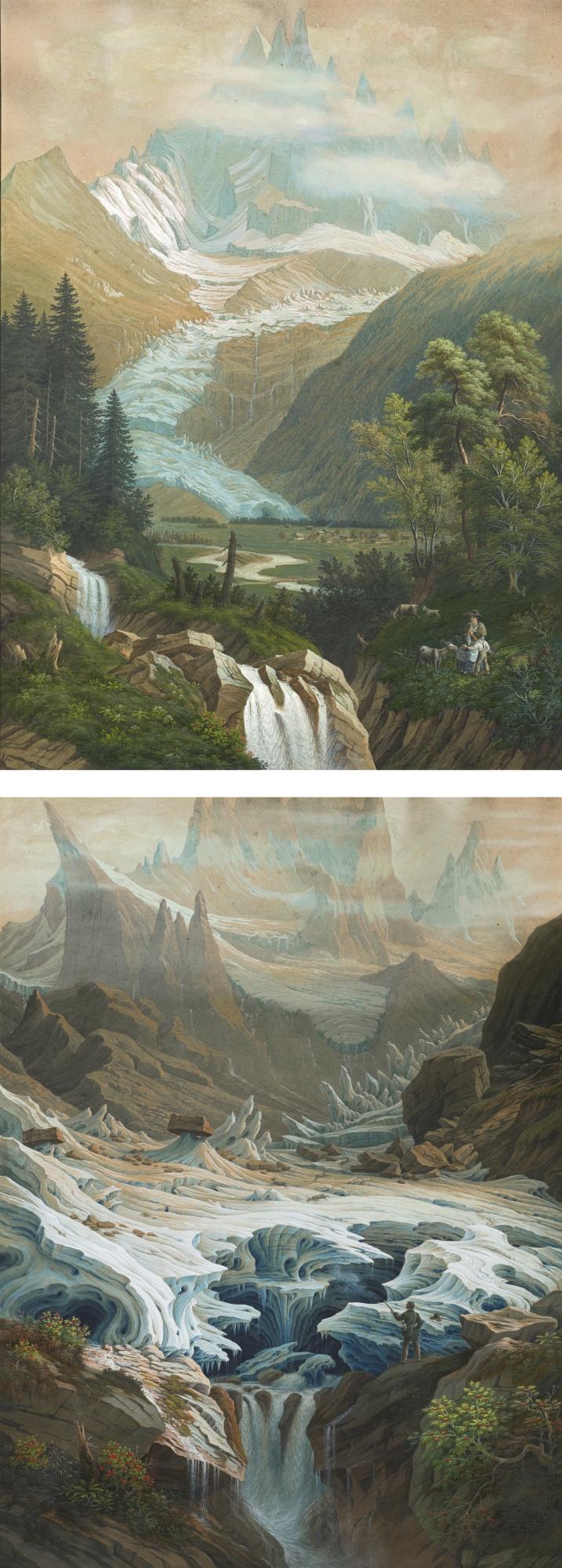 Anton Winterlin - Zwei Gebirgsansichten Mit Gletschern, 1844