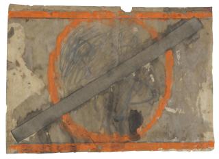 Antoni Tàpies - Circle and Strip on Parchment
