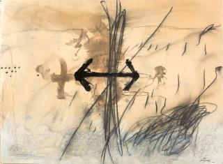 Antoni Tàpies - Grafismos a lápis con signo negro central.