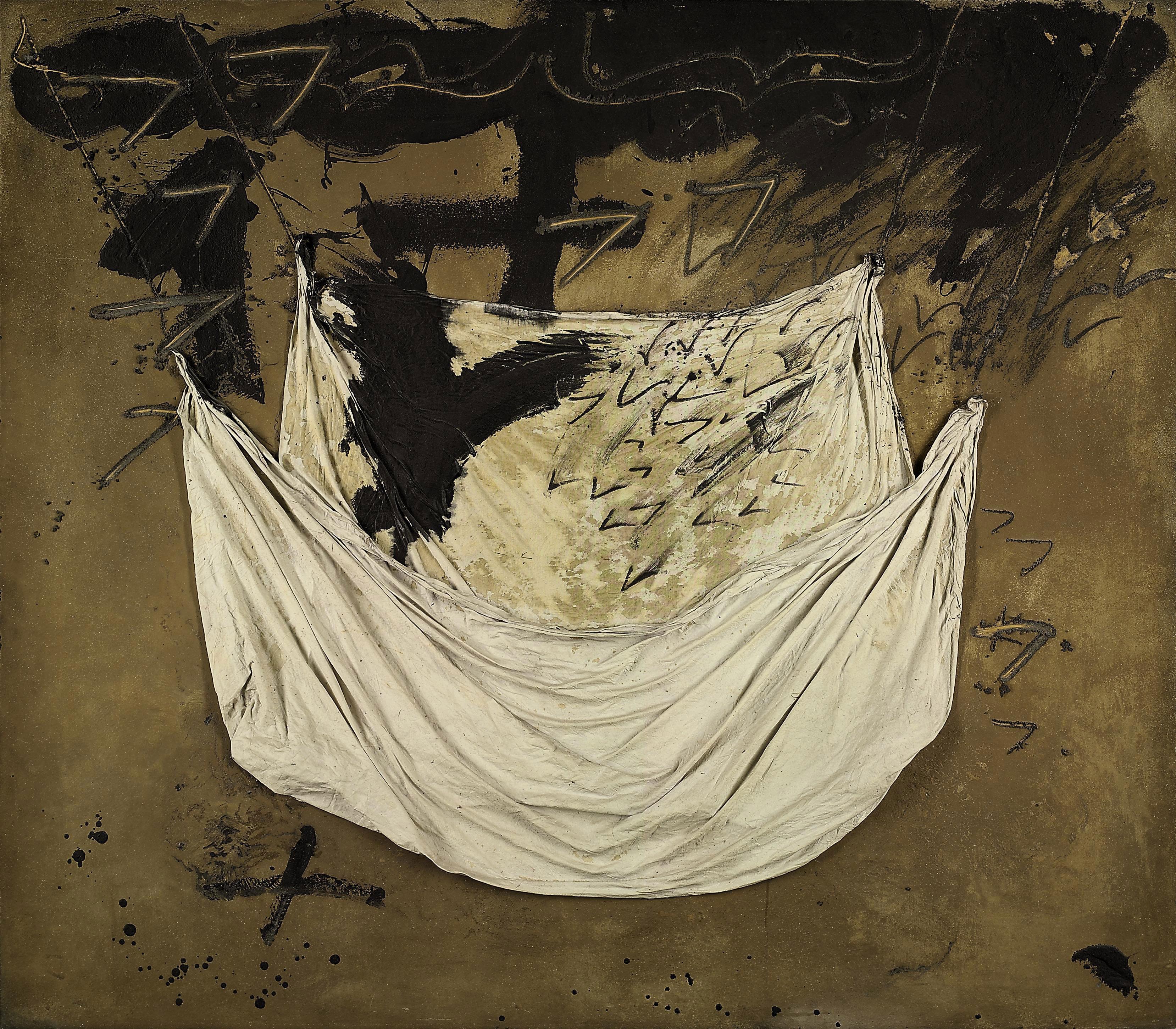 Antoni Tàpies - Ocre i negre amb tela encolada (Ochre and Black with Pasted on Cloth)