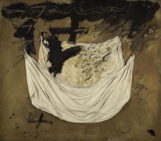 Antoni Tàpies - Ocre i negre amb tela encolada (Ochre and Black with Pasted on Cloth)