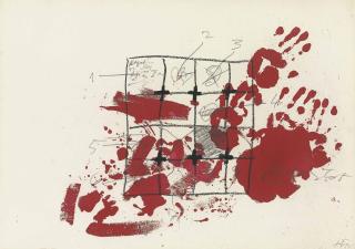 Antoni Tàpies - Quadriculado y lápiz sobre rojos (Gridpattern and Pencil on Reds)