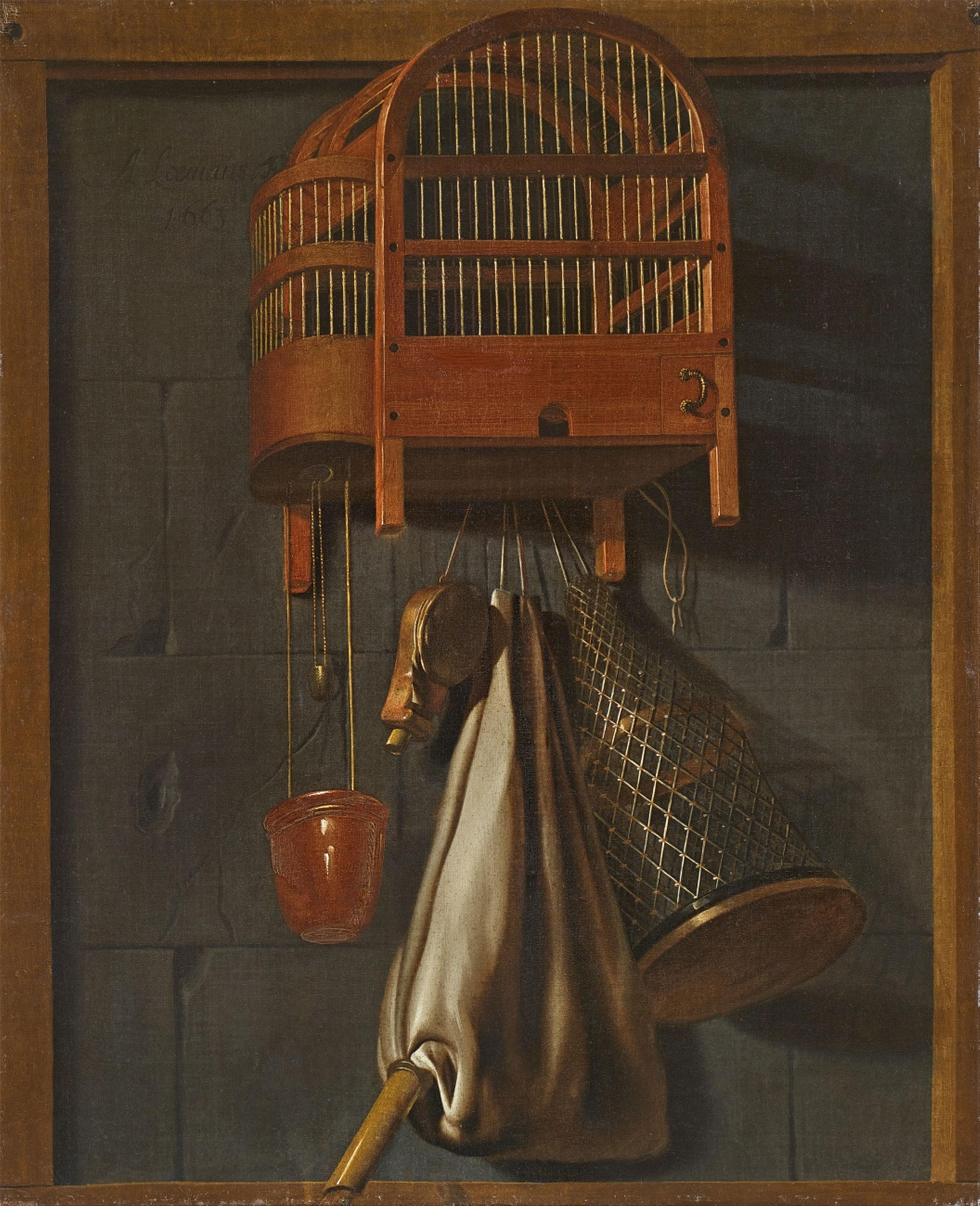 Antonie Leemans - Jagdstillleben mit Vogelkäfig