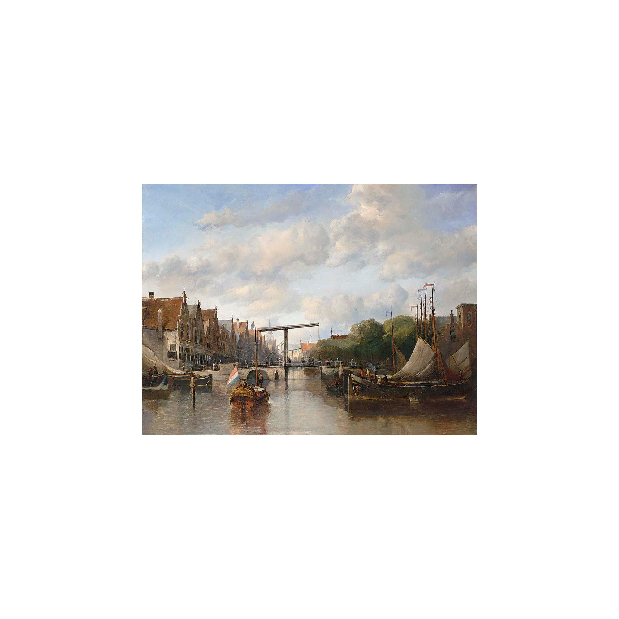 Antonie Waldorp - A Busy Canal In A Dutch Town