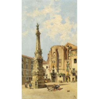 Antonietta Brandeis - Czech A Carriage On Piazza Di San Domenico Maggiore, Naples