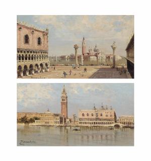 Antonietta Brandeis - Piazza San Marco, Venice; and On the Lagoon before Piazza San Marco, Venice