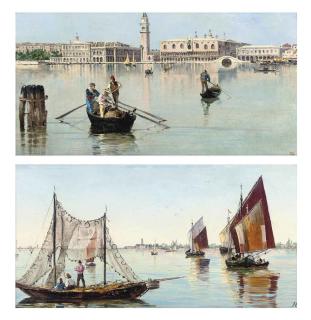Antonietta Brandeis - The Bacino di San Marco, Venice; and Fishermen on the Venetian lagoon