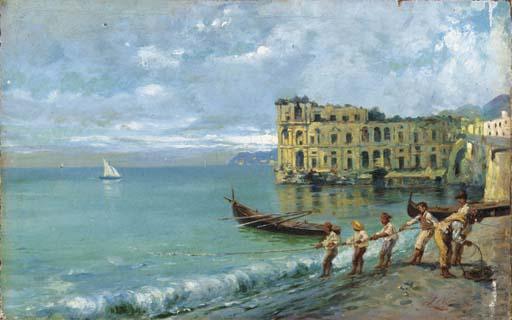 Antonino Leto - Fishermen in the Bay of Naples by the Palazzo Sant\'Anna