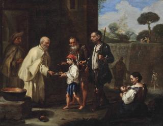 Antonio Amorosi - Peasants Receiving Food From A Carthusian