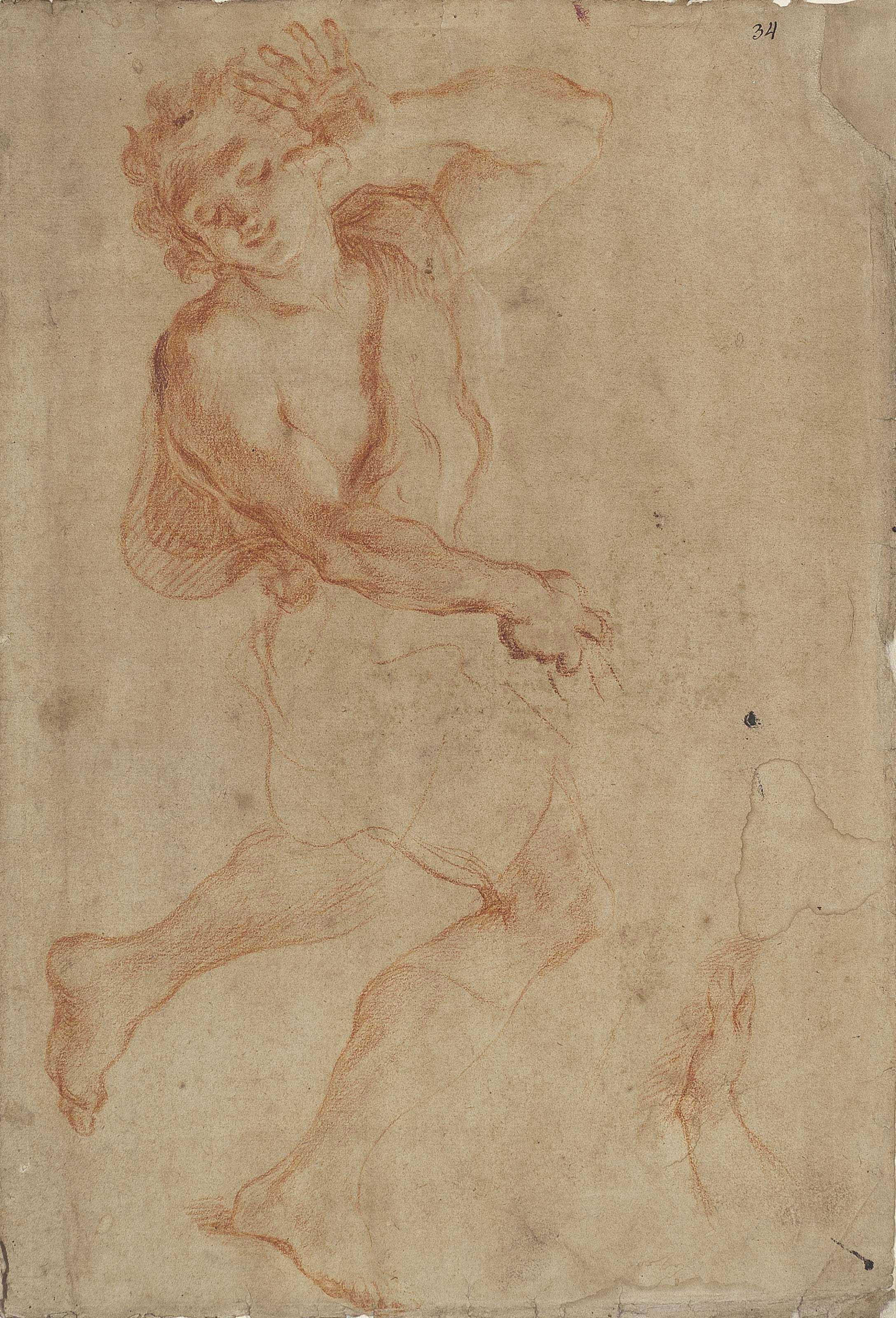 Antonio Balestra - A young shepherd shielding his face (recto); Study of a head in profile (verso)