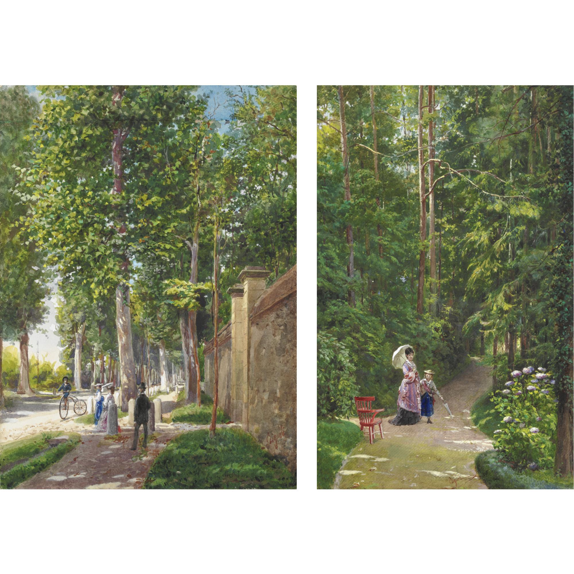 Antonio Bignoli - Coppia Di Scene Nel Parco