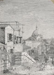 Antonio Canal - The House with the Inscription: left half of the undivided plate (Bromberg 12)