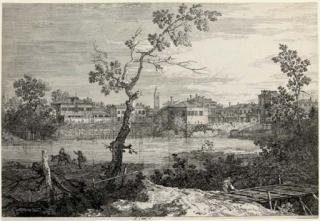 Antonio Canaletto - View of a Town on a River Bank (Bromberg 9)