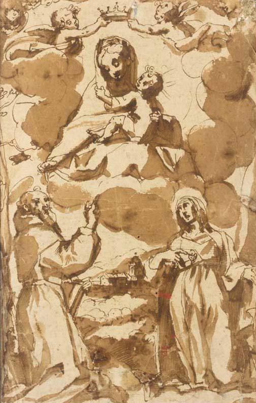 Antonio Cimatori - La Vierge du Rosaire Couronnée Par Des Anges Apparaissant À Saint Dominique Et Sainte Catherine de Sienne