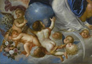 Antonio De Pereda Y Saldago - Putti Holding Flowers And An Orb