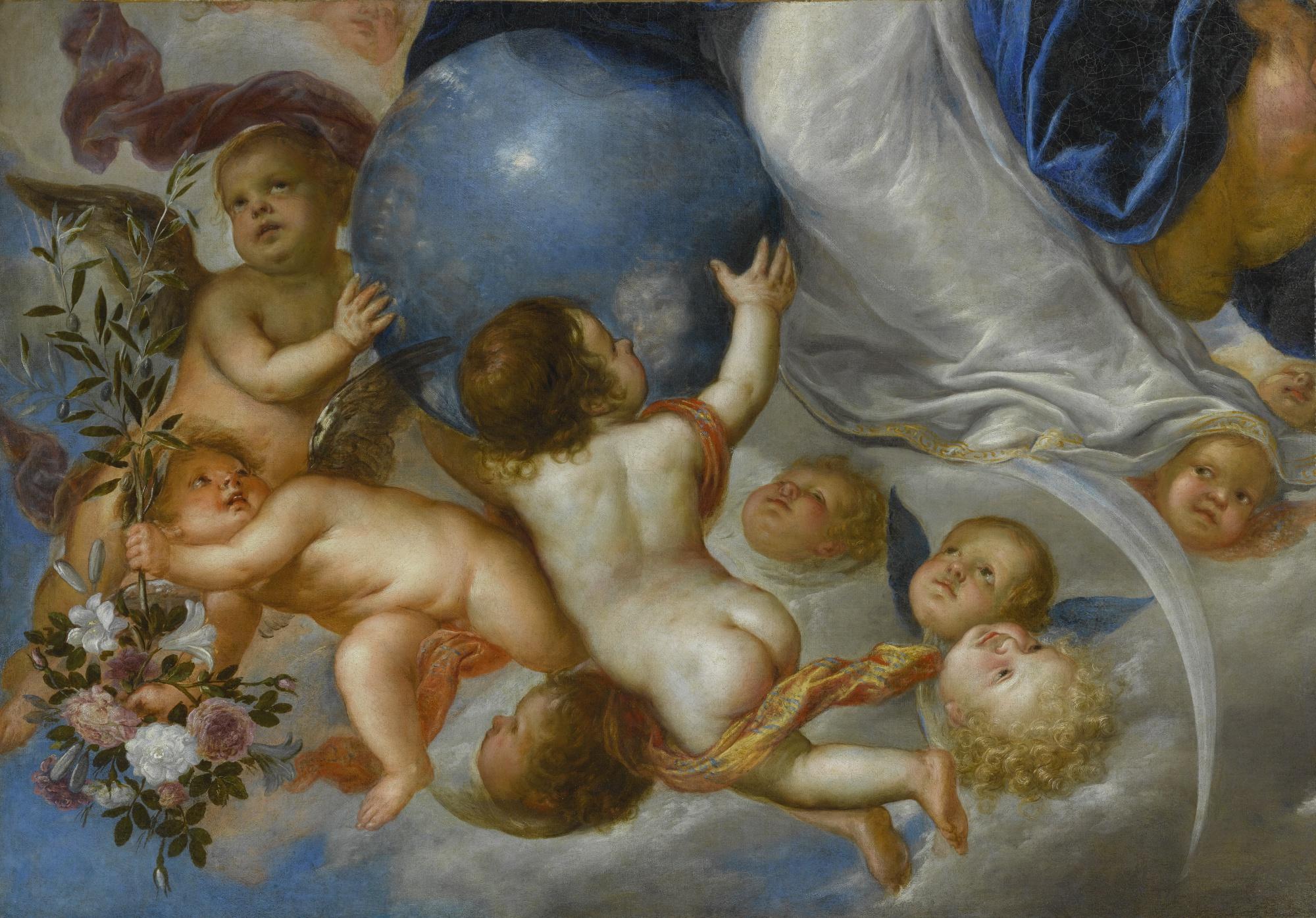 Antonio De Pereda Y Saldago - Putti Holding Flowers And An Orb
