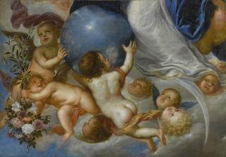 Antonio De Pereda Y Saldago - Putti Holding Flowers And An Orb