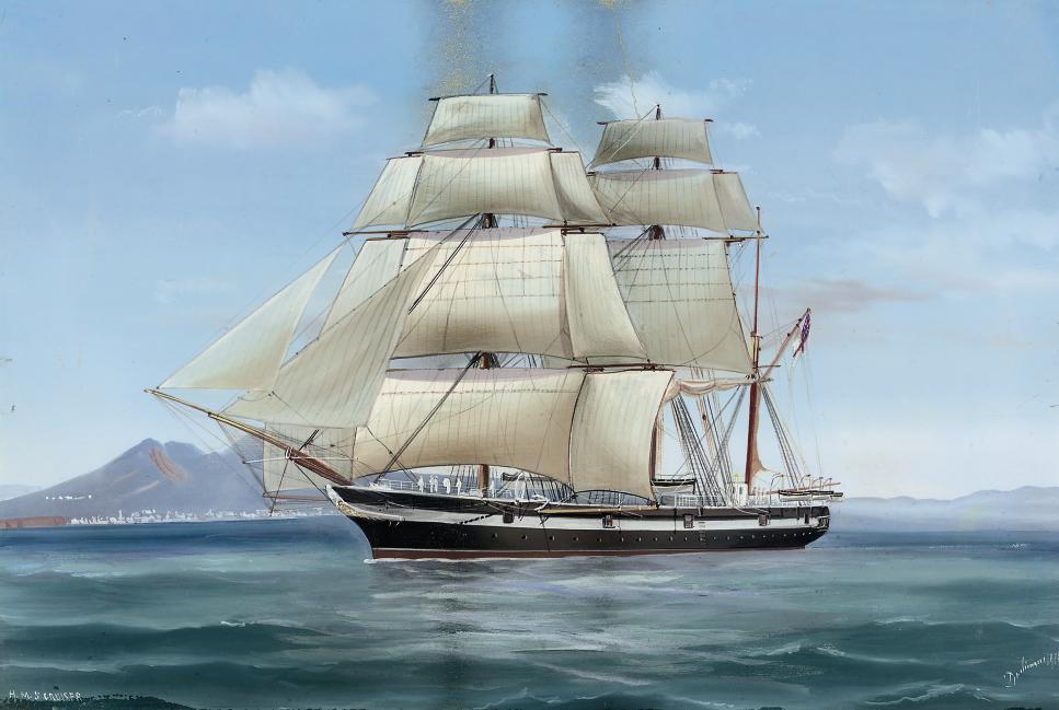 Antonio de Simone - H.M.S. Cruizer under sail in the bay of Naples (illustrated); and H.M.S. Cruizer under reduced rig riding out the storm